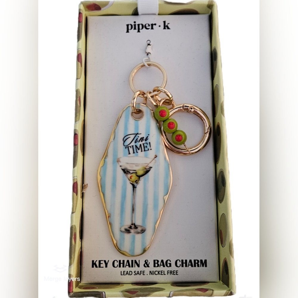 PIPER K Keychain Tini Time Martini Keychain Bag Charm NEW Key Fob